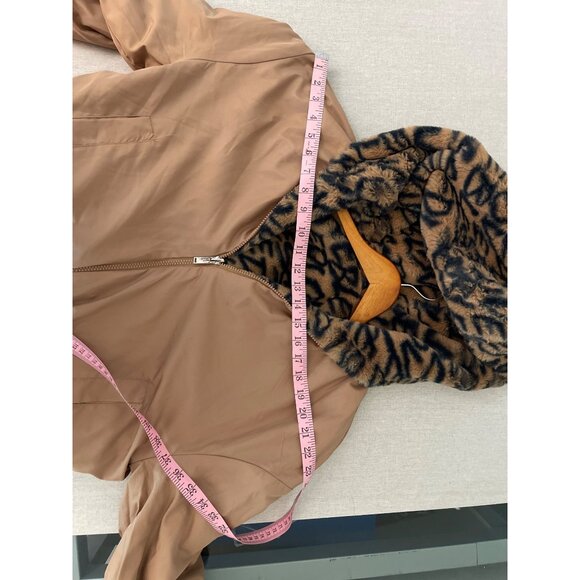 Reversible NY&C Womens Hooded Bomber Jacket With "Leopard" Feaux fur Print & Tan - Picture 9 of 12